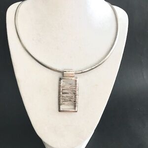 Silvertone ModernArt Minimalist Pendant , Rectangular (ONLY, NO chain/choker)
